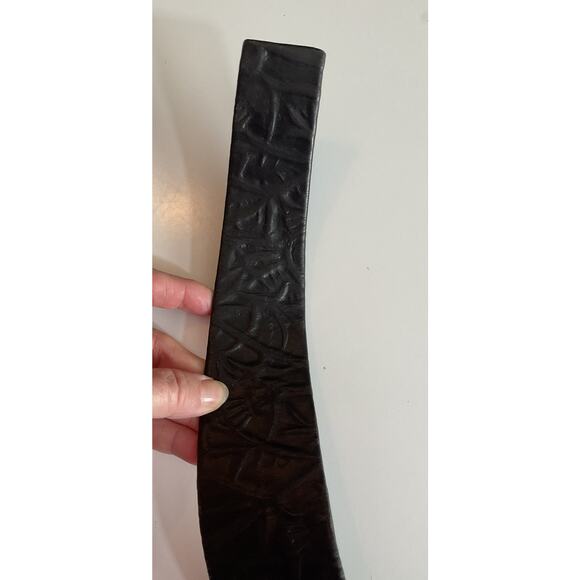 80s Nina Arjani Medium Leatherock Belt Artisan Black Gold Statement Belt Leather - Picture 4 of 8